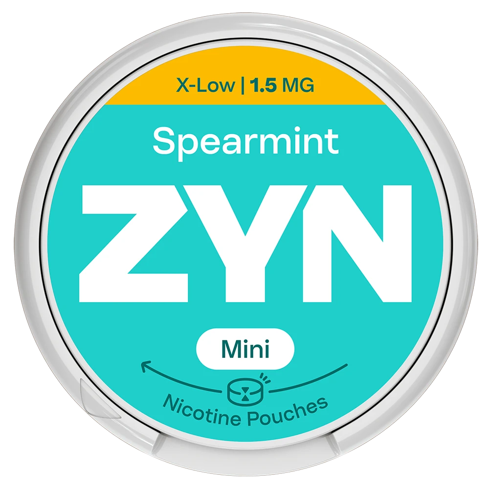 Embalagem de ZYN Spearmint X-Low 1,5 MG Mini vista de frente.